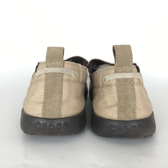 CROCS Walu Men’s Beige Canvas Slip-On Loafer Shoes with Dark Brown Sole Size 13 main image 4
